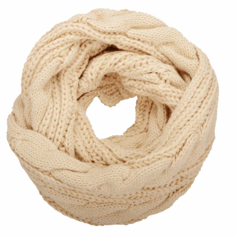 NEOSAN Womens Thick Ribbed Knit Winter Infinity Circle Loop Scarf Twist Beige - Image 1